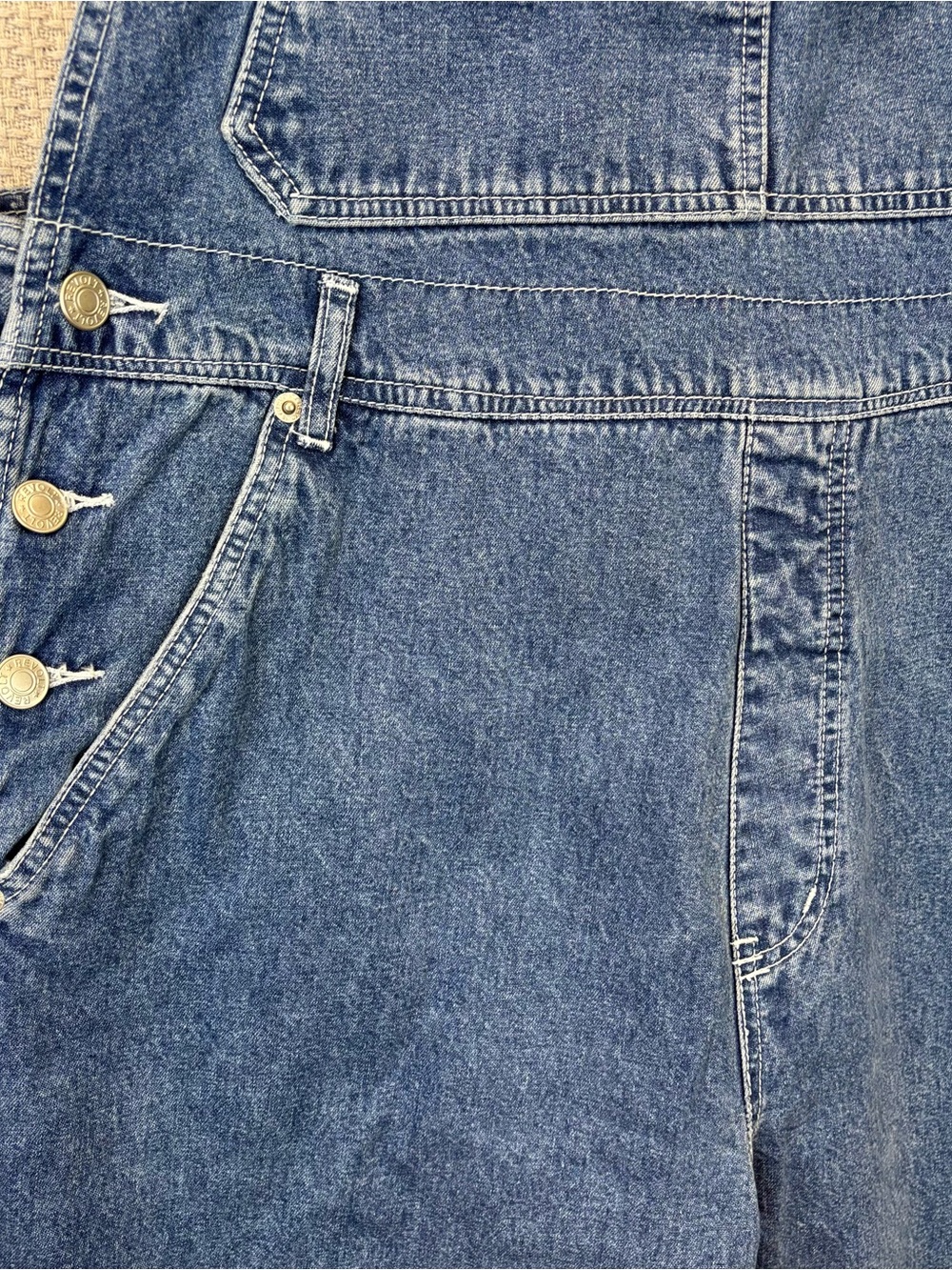 Vtg Revolt Denim Carpenter Bib Overalls Womens Sz 18 Blue Embroidered Boho Y2K - Picture 5 of 12